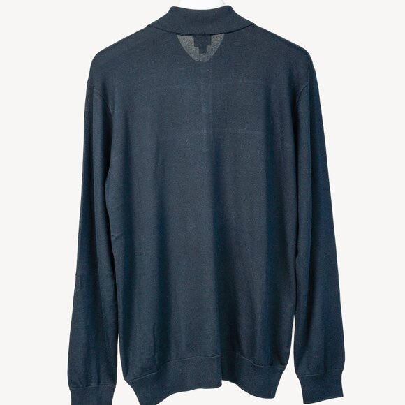 Armani Collezioni Navy Silk-Blend Knit Long Sleeve Polo - Picture 2 of 10